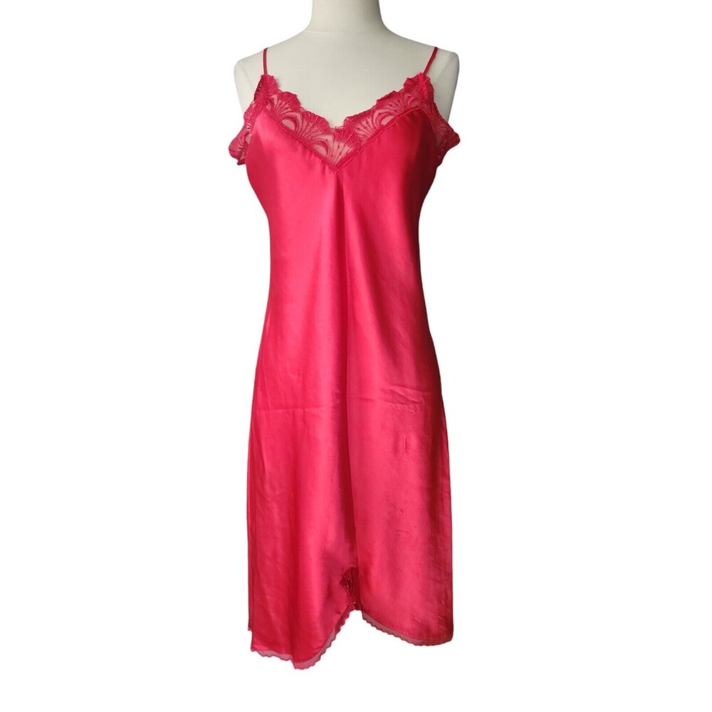 Vintage 90s Victoria's Secret Satin Slip Dress Womens M Red Coquette Lingerie